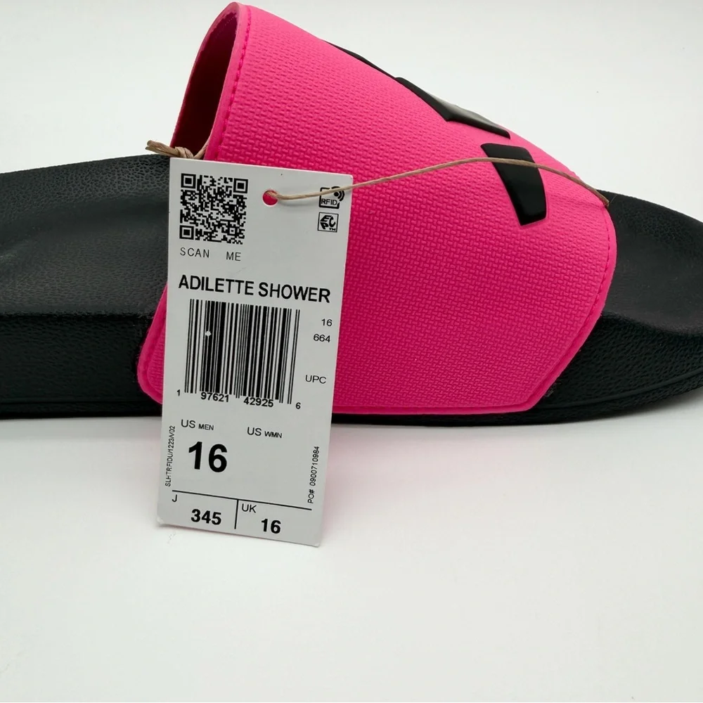 Adidas Adilette Shower Slide Sandals Cushioned Black Pink Men's Size 16 NEW